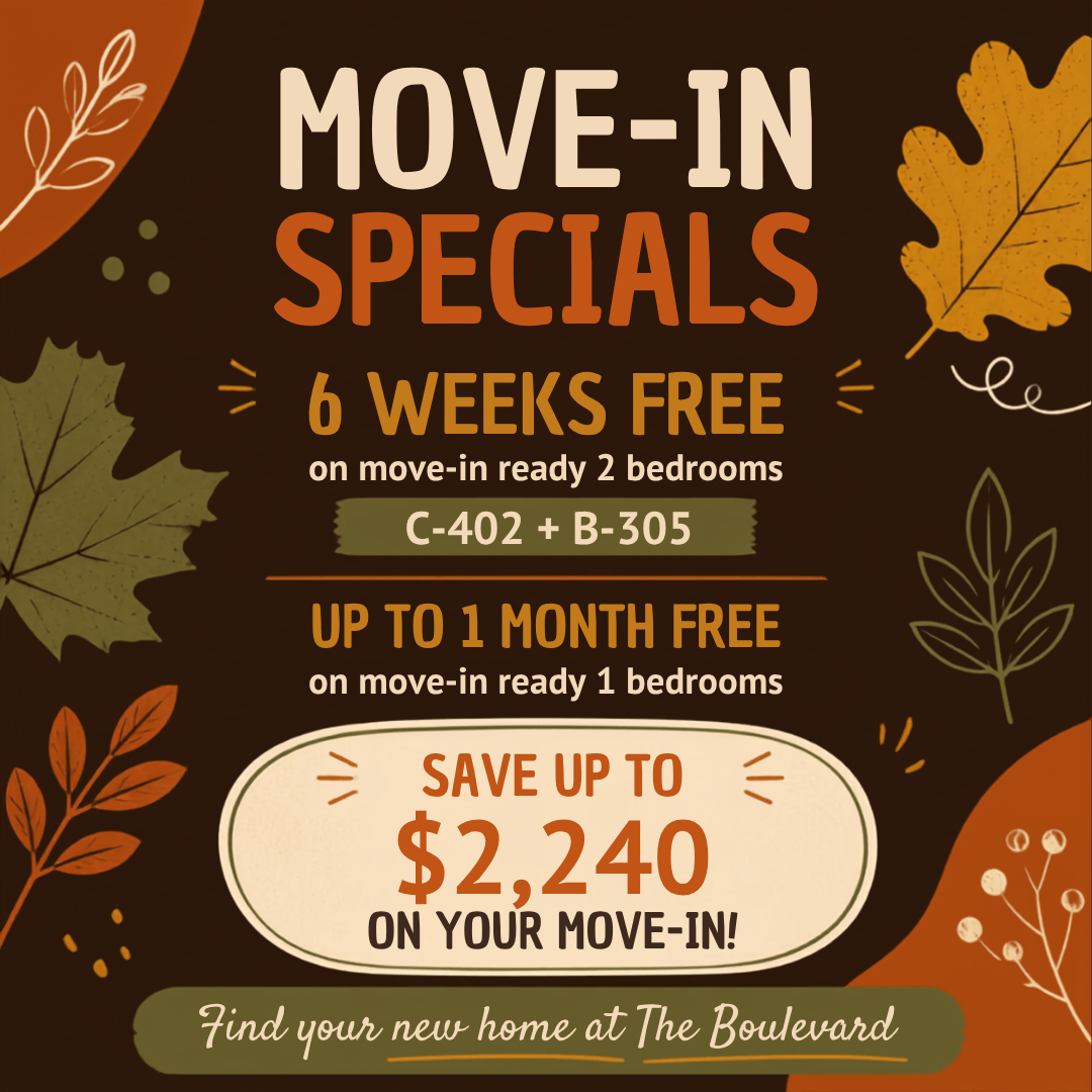 A promotional image for The Boulevard offering 2 weeks to 1 month free for apartment homes.